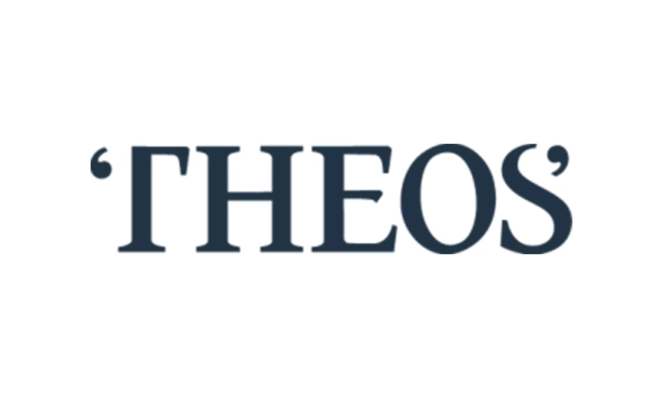 The image features the word "THEOS" presented in a bold, serif font.